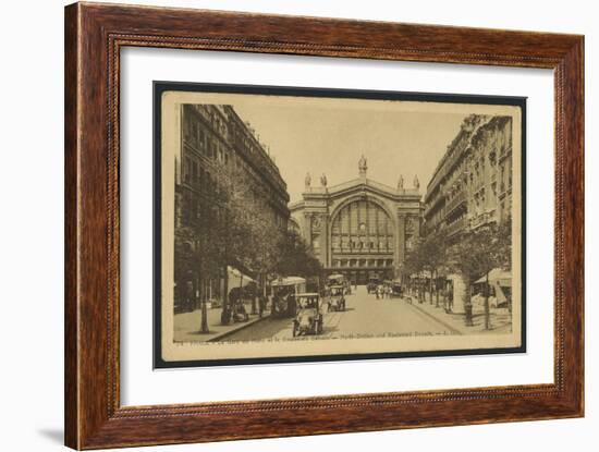 Postcard Depicting the Gare Du Nord and the Boulevard Denain in Paris, C.1920 (B/W Photo)-French Photographer-Framed Giclee Print
