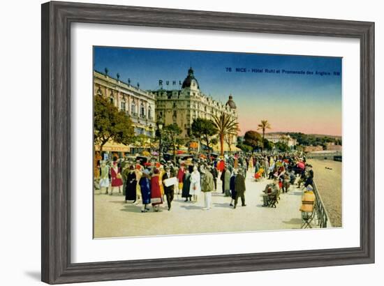 Postcard Depicting the Promenade Des Anglais and the Hotel Ruhl, Nice, C.1930-null-Framed Giclee Print