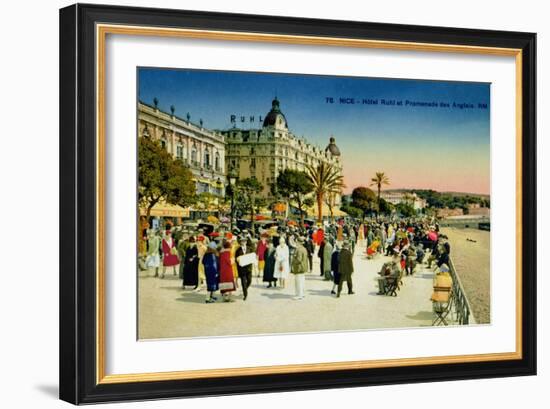 Postcard Depicting the Promenade Des Anglais and the Hotel Ruhl, Nice, C.1930-null-Framed Giclee Print