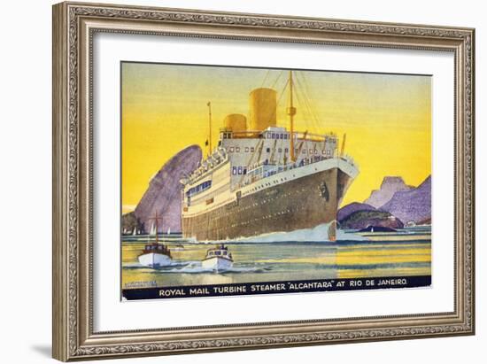 Postcard Depicting the Royal Mail Turbine Steamer Alcantara at Rio de Janeiro, 1930S-Kenneth Shoesmith-Framed Giclee Print