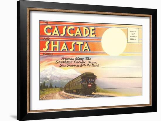 Postcard Folder, Cascade, Shasta, Routes-null-Framed Art Print