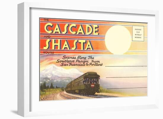 Postcard Folder, Cascade, Shasta, Routes-null-Framed Art Print