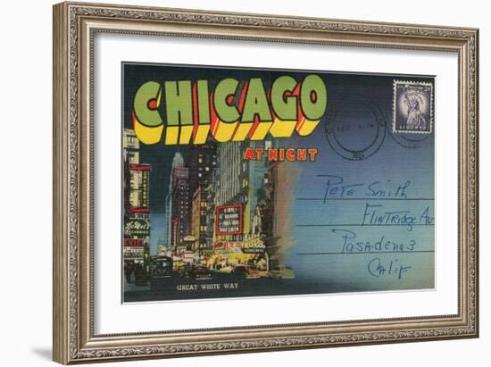 Postcard Folder, Chicago at Night-null-Framed Art Print