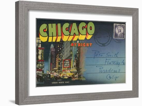 Postcard Folder, Chicago at Night-null-Framed Art Print