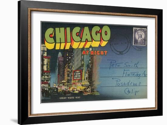 Postcard Folder, Chicago at Night-null-Framed Art Print