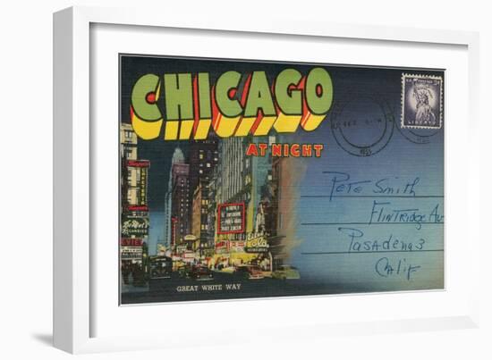 Postcard Folder, Chicago at Night-null-Framed Art Print