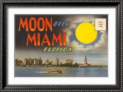 Postcard Folder Moon Over Miami Florida Art Print Art Com