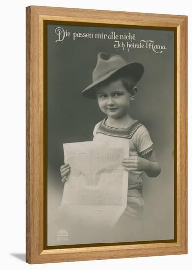 Postcard of a German Boy, Reading Newspaper, 1913-German photographer-Framed Premier Image Canvas