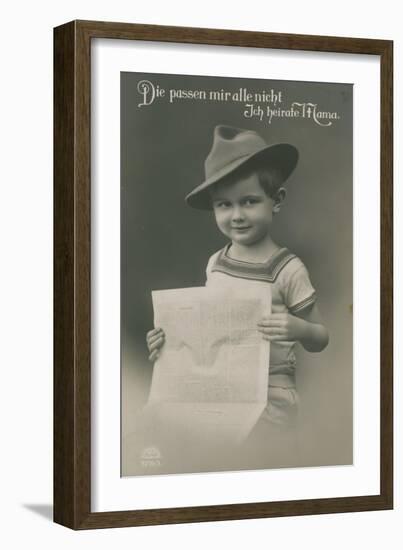 Postcard of a German Boy, Reading Newspaper, 1913-German photographer-Framed Giclee Print