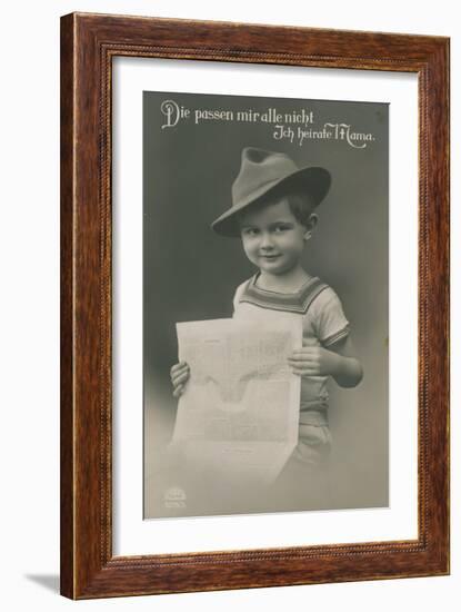 Postcard of a German Boy, Reading Newspaper, 1913-German photographer-Framed Giclee Print