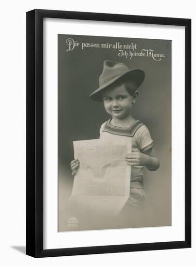 Postcard of a German Boy, Reading Newspaper, 1913-German photographer-Framed Giclee Print