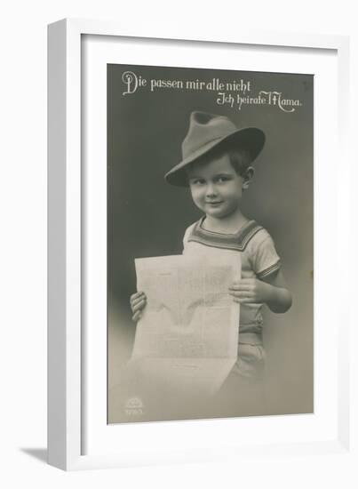 Postcard of a German Boy, Reading Newspaper, 1913-German photographer-Framed Giclee Print