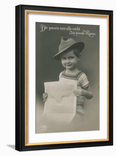 Postcard of a German Boy, Reading Newspaper, 1913-German photographer-Framed Giclee Print