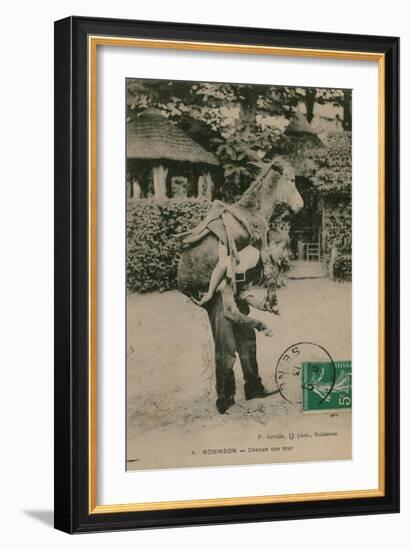 Postcard of a Man Carrying a Donkey, Sent in 1913-French Photographer-Framed Giclee Print