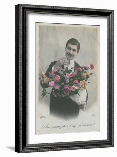 Postcard of a Man Holding a Bouquet of Flowers, Sent in 1913-French Photographer-Framed Giclee Print