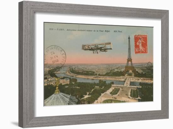 Postcard of an Aeroplane Circling around the Eiffel Tower, Sent in 1913-French Photographer-Framed Giclee Print