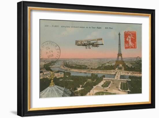 Postcard of an Aeroplane Circling around the Eiffel Tower, Sent in 1913-French Photographer-Framed Giclee Print