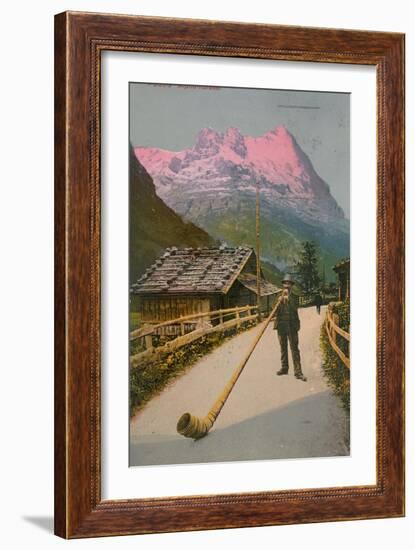 Postcard of an Alphorn Blower, Sent in 1913-Swiss photographer-Framed Giclee Print