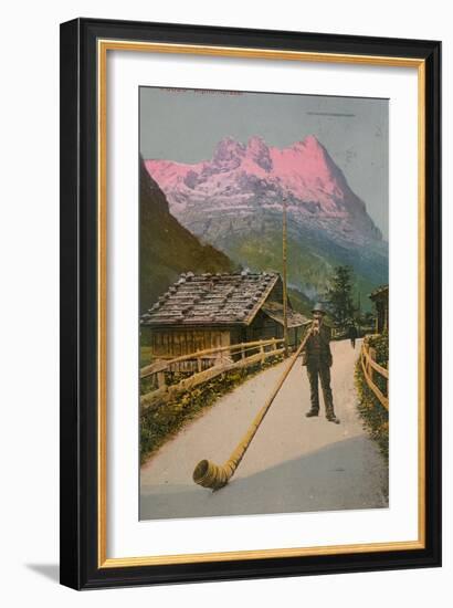 Postcard of an Alphorn Blower, Sent in 1913-Swiss photographer-Framed Giclee Print