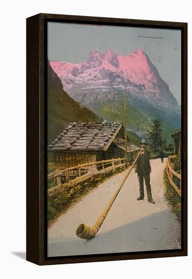 Postcard of an Alphorn Blower, Sent in 1913-Swiss photographer-Framed Premier Image Canvas