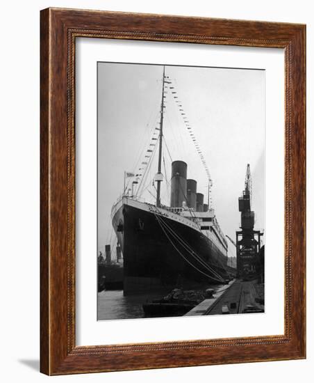 Postcard of British Luxury Liner "S.S. Titanic" in Dock at Southampton Prior to Fatal Maiden Voyage-null-Framed Photographic Print