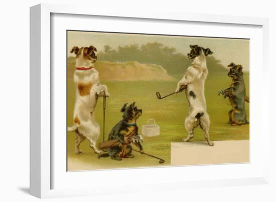 Postcard of Dogs Golfing-null-Framed Premium Giclee Print