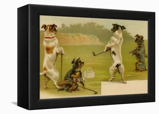 Postcard of Dogs Golfing-null-Framed Premier Image Canvas