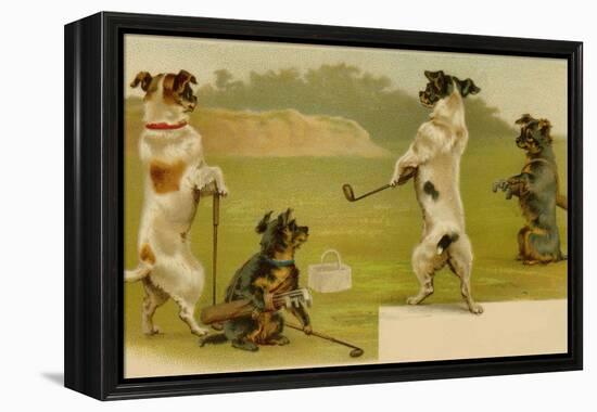 Postcard of Dogs Golfing-null-Framed Premier Image Canvas