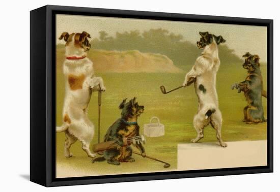 Postcard of Dogs Golfing-null-Framed Premier Image Canvas