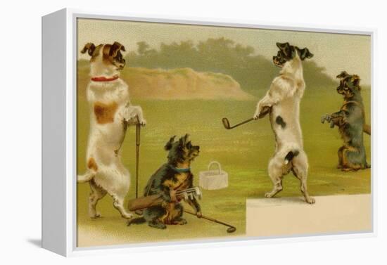 Postcard of Dogs Golfing-null-Framed Premier Image Canvas