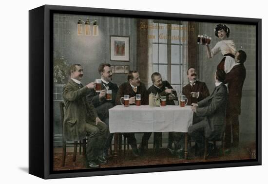 Postcard of Germans Drinking Beer and Having Fun with the Waitress, Sent in 1913-German photographer-Framed Premier Image Canvas