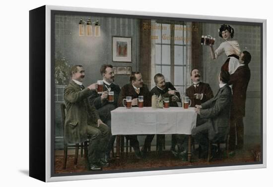 Postcard of Germans Drinking Beer and Having Fun with the Waitress, Sent in 1913-German photographer-Framed Premier Image Canvas