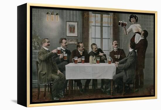 Postcard of Germans Drinking Beer and Having Fun with the Waitress, Sent in 1913-German photographer-Framed Premier Image Canvas