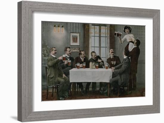 Postcard of Germans Drinking Beer and Having Fun with the Waitress, Sent in 1913-German photographer-Framed Giclee Print