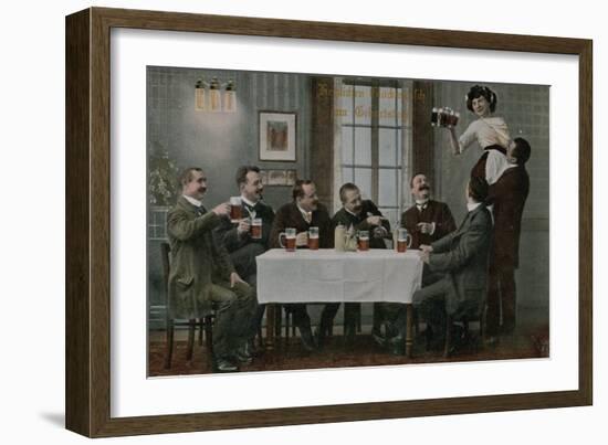 Postcard of Germans Drinking Beer and Having Fun with the Waitress, Sent in 1913-German photographer-Framed Giclee Print