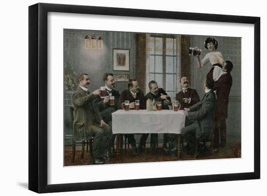 Postcard of Germans Drinking Beer and Having Fun with the Waitress, Sent in 1913-German photographer-Framed Giclee Print