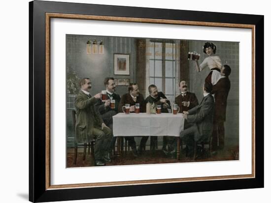 Postcard of Germans Drinking Beer and Having Fun with the Waitress, Sent in 1913-German photographer-Framed Giclee Print