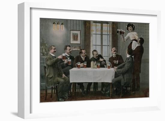 Postcard of Germans Drinking Beer and Having Fun with the Waitress, Sent in 1913-German photographer-Framed Giclee Print
