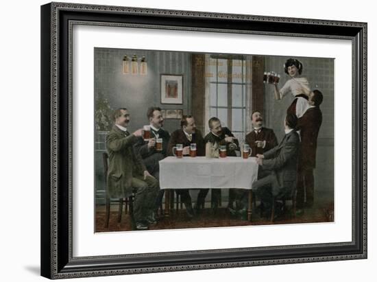 Postcard of Germans Drinking Beer and Having Fun with the Waitress, Sent in 1913-German photographer-Framed Giclee Print