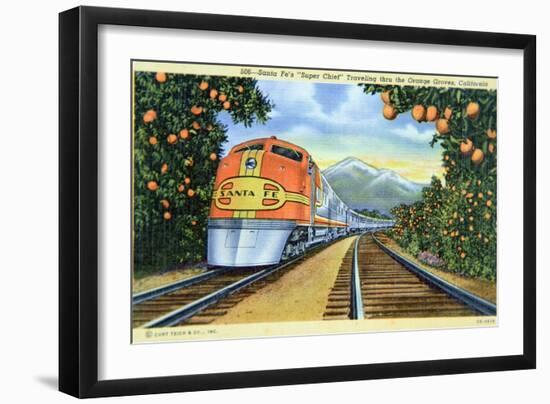 Postcard of the 'Super Chief' of the Santa Fe Railroad, Passing Through Orange Groves, 1950S-null-Framed Giclee Print