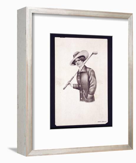 Postcard of woman holding golf club, c1900-Unknown-Framed Giclee Print