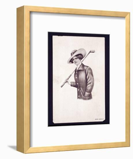 Postcard of woman holding golf club, c1900-Unknown-Framed Giclee Print