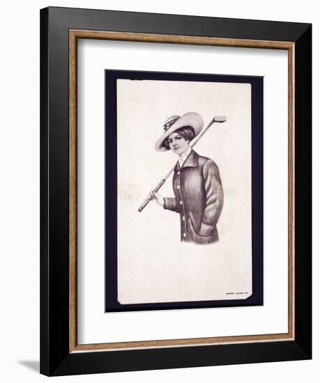 Postcard of woman holding golf club, c1900-Unknown-Framed Giclee Print