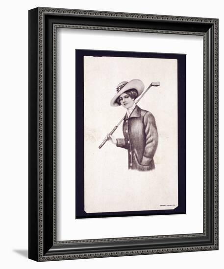 Postcard of woman holding golf club, c1900-Unknown-Framed Giclee Print