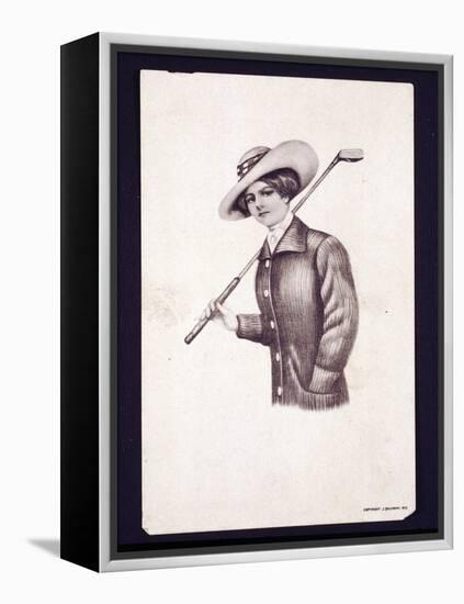 Postcard of woman holding golf club, c1900-Unknown-Framed Premier Image Canvas