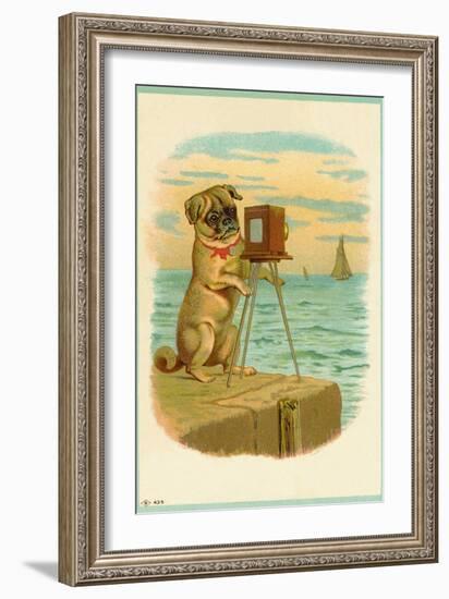 Postcard with a Pug and Camera-null-Framed Giclee Print