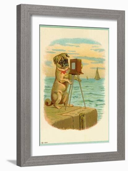 Postcard with a Pug and Camera-null-Framed Giclee Print