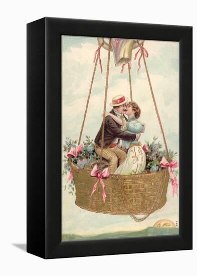 Postcard with Couple Kissing in Hot Air Balloon-null-Framed Premier Image Canvas