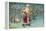 Postcard with Santa Claus Holding a Christmas Tree-null-Framed Premier Image Canvas