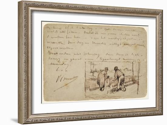 Postcard with Two Peasants Digging, 1885-Vincent van Gogh-Framed Giclee Print